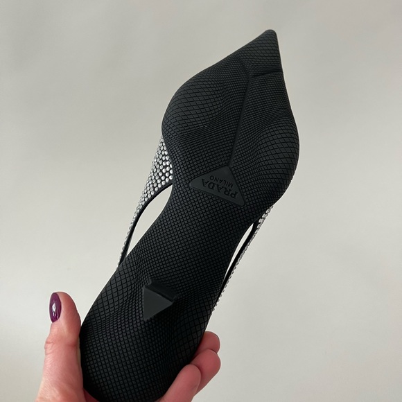 ๐ฅ$1100๐ฅ Prada Crystal Embellished Logo Slingback Sandals Shoes - Picture 6 of 9